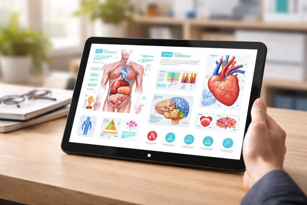 Éducation santé : supports explicatifs sur tablette Windows