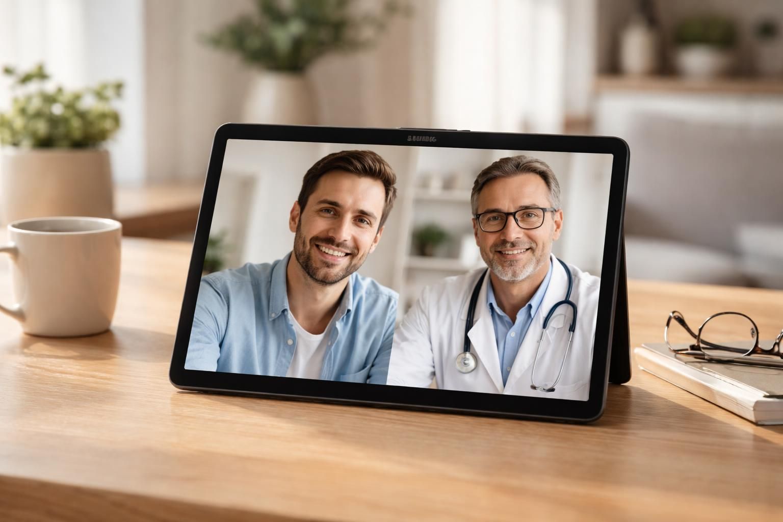 découvrez la téléconsultation médicale simplifiée avec la tablette samsung, offrant une connexion vidéo stable et de haute qualité pour vos rendez-vous à distance.
