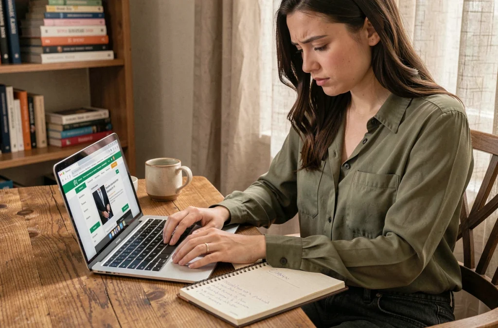 Jeune femme cherchant sur internet comment faire une radio sans ordonnance ni médecin traitant