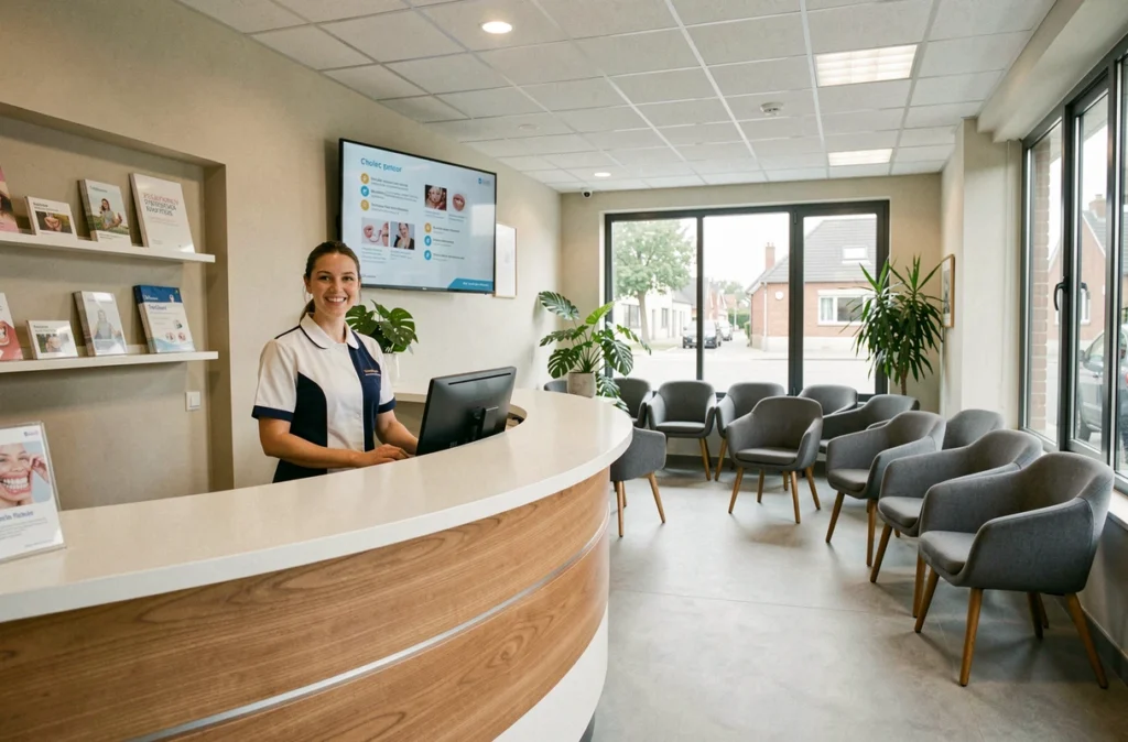 Accueil moderne du Centre dentaire de Cholet avec personnel soignant et salle d'attente