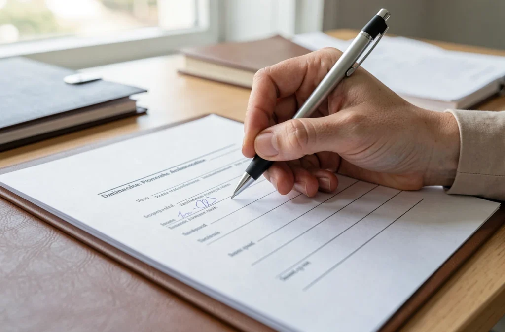Intérimaire remplissant un formulaire administratif à une table